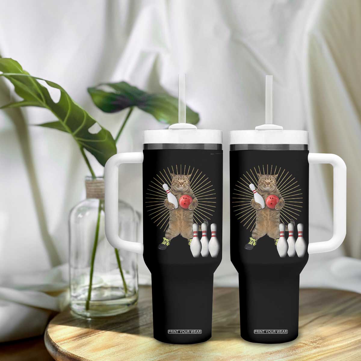 Funny Cat Bowling Meme Tumbler With Handle Gift For Bowlers TS12 Print Your Wear