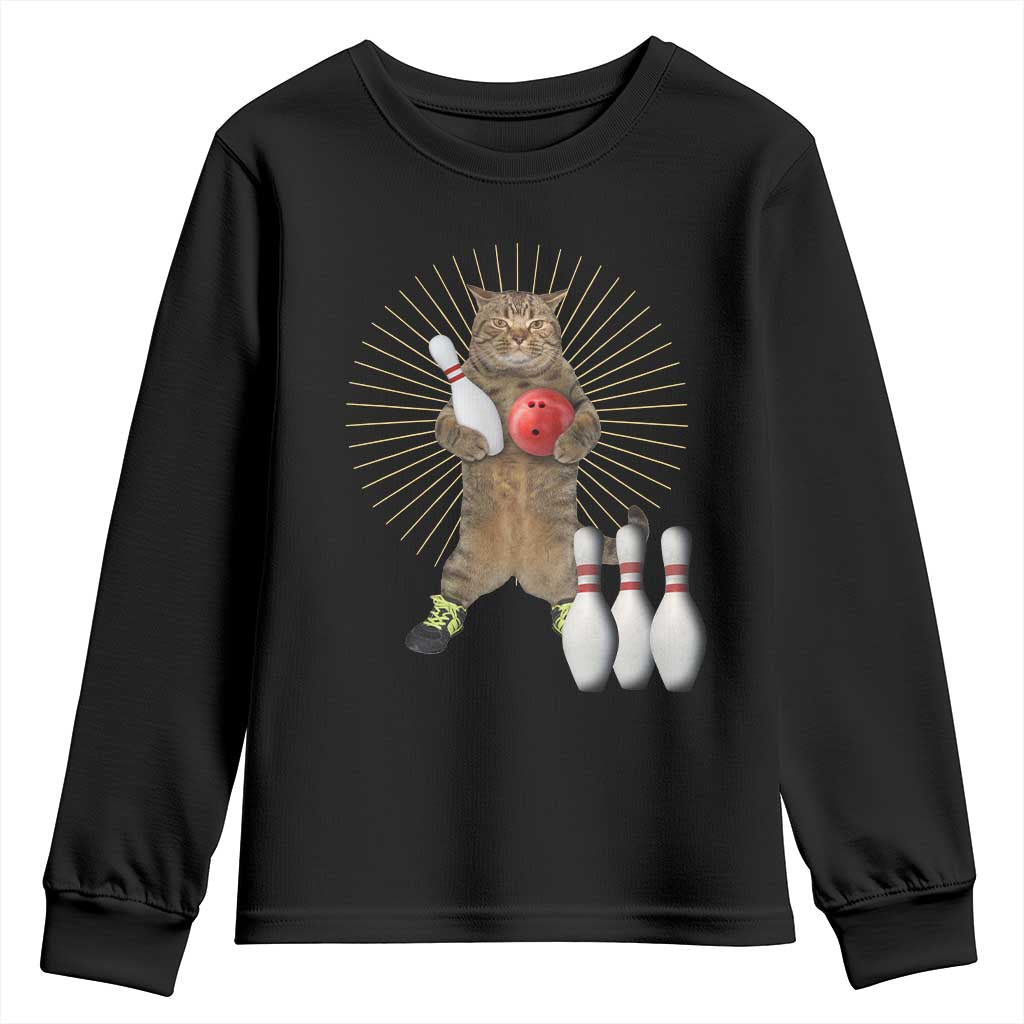 Funny Cat Bowling Meme Youth Sweatshirt Gift For Bowlers TS12 Black Print Your Wear