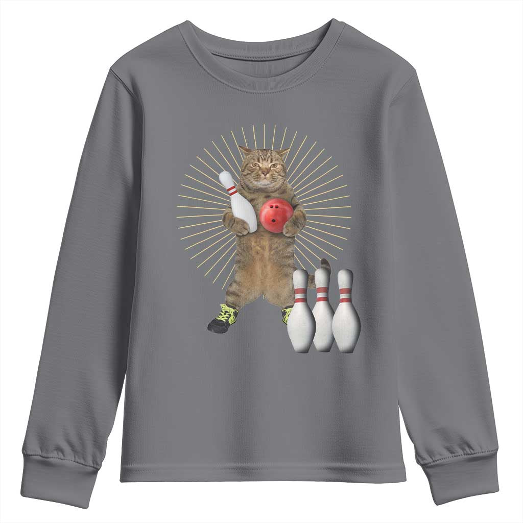 Funny Cat Bowling Meme Youth Sweatshirt Gift For Bowlers TS12 Charcoal Print Your Wear