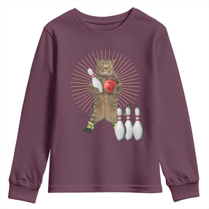Funny Cat Bowling Meme Youth Sweatshirt Gift For Bowlers TS12 Maroon Print Your Wear