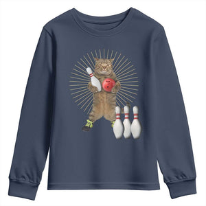 Funny Cat Bowling Meme Youth Sweatshirt Gift For Bowlers TS12 Navy Print Your Wear