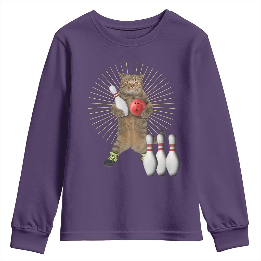 Funny Cat Bowling Meme Youth Sweatshirt Gift For Bowlers TS12 Purple Print Your Wear