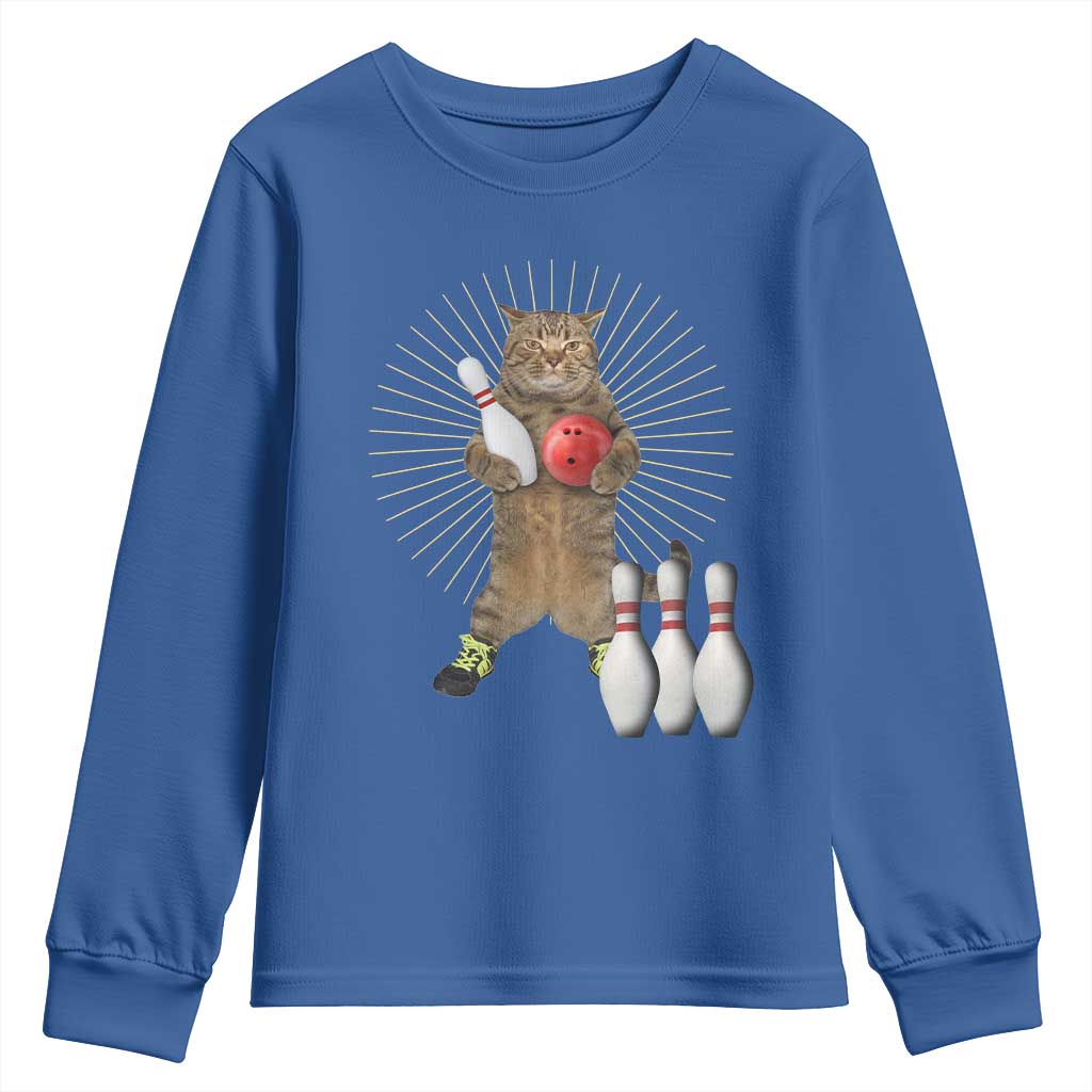 Funny Cat Bowling Meme Youth Sweatshirt Gift For Bowlers TS12 Royal Blue Print Your Wear