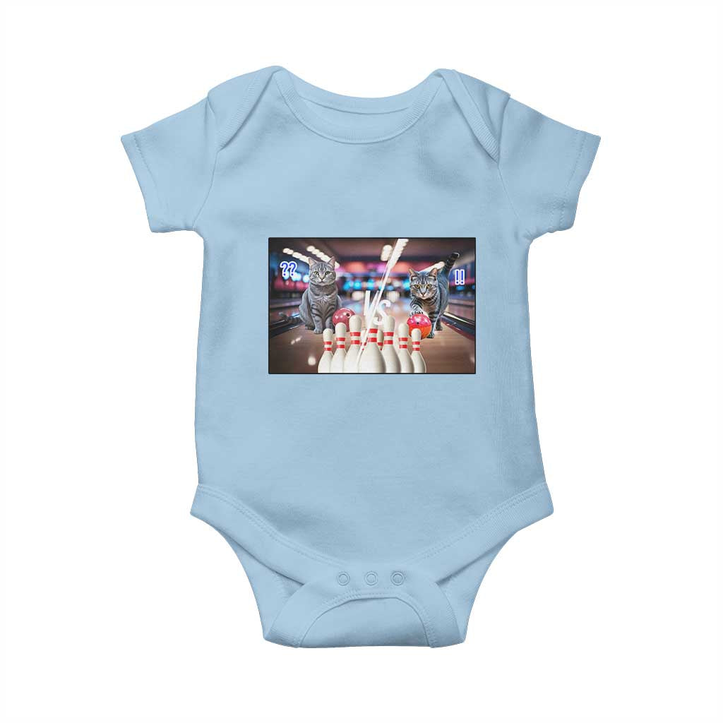 Funny Cats Bowling Battle Baby Onesie Gift For Cat Lovers TS12 Light Blue Print Your Wear