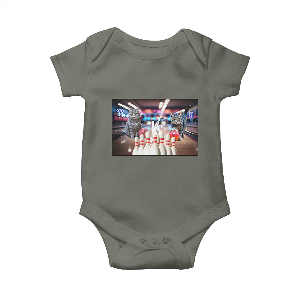 Funny Cats Bowling Battle Baby Onesie Gift For Cat Lovers TS12 Military Green Print Your Wear