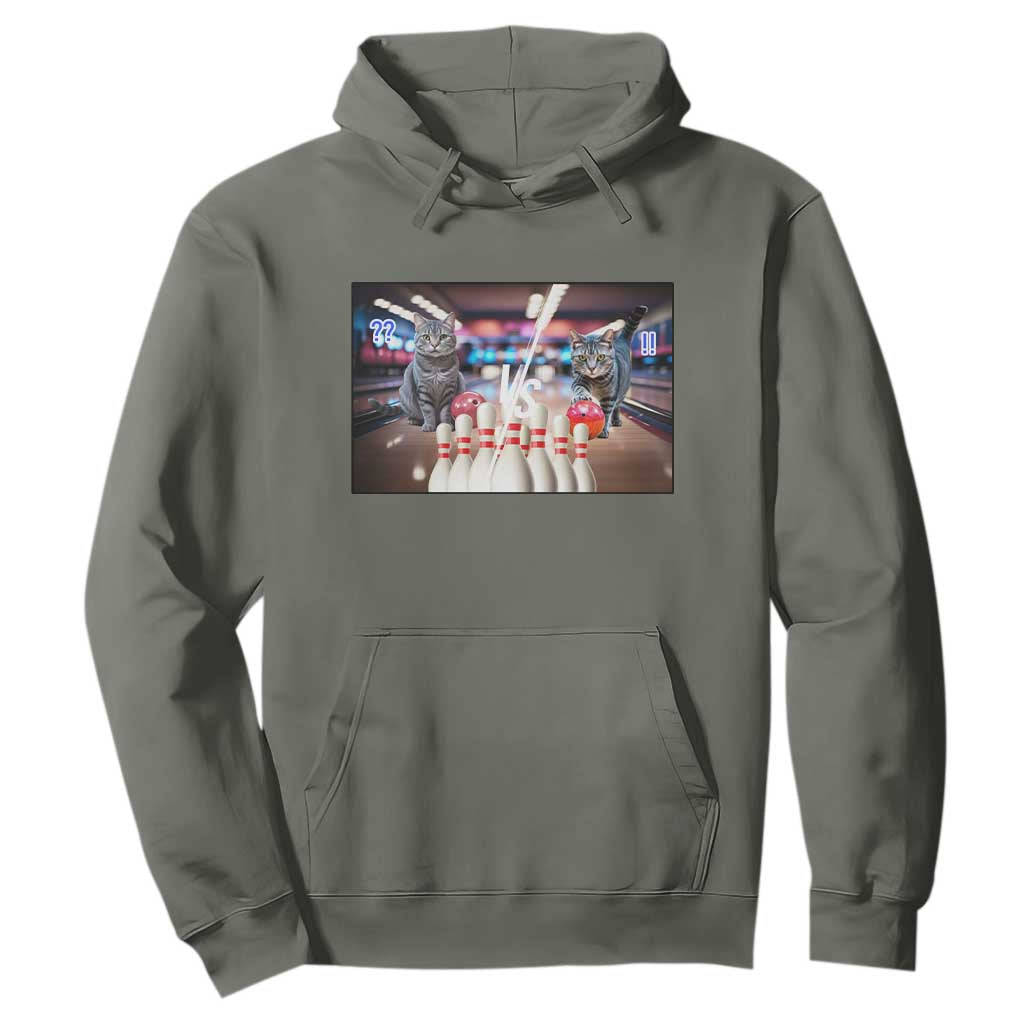Funny Cats Bowling Battle Hoodie Gift For Cat Lovers TS12 Military Green Print Your Wear
