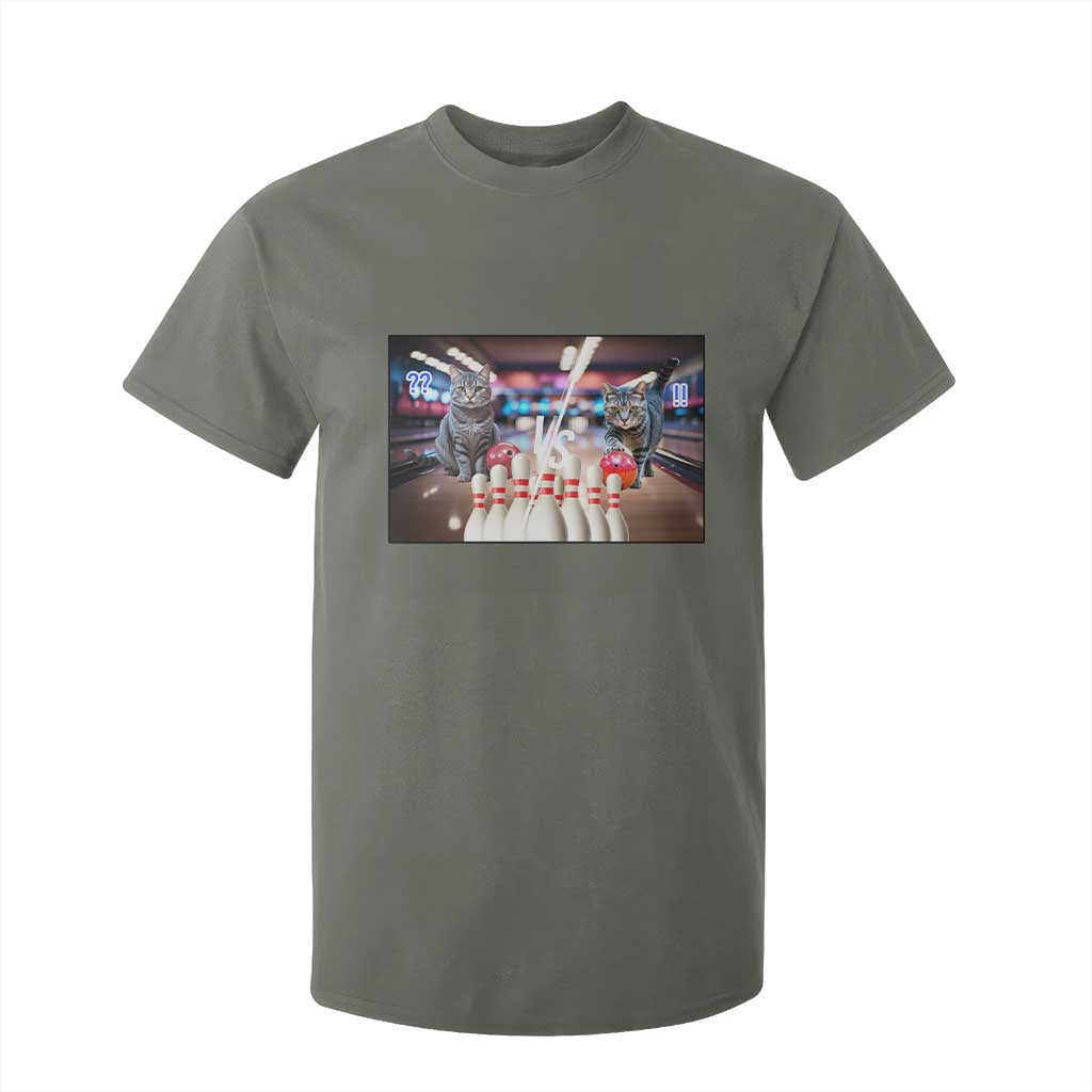 Funny Cats Bowling Battle T Shirt For Kid Gift For Cat Lovers TS12 Military Green Print Your Wear