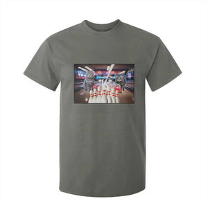 Funny Cats Bowling Battle T Shirt For Kid Gift For Cat Lovers TS12 Military Green Print Your Wear