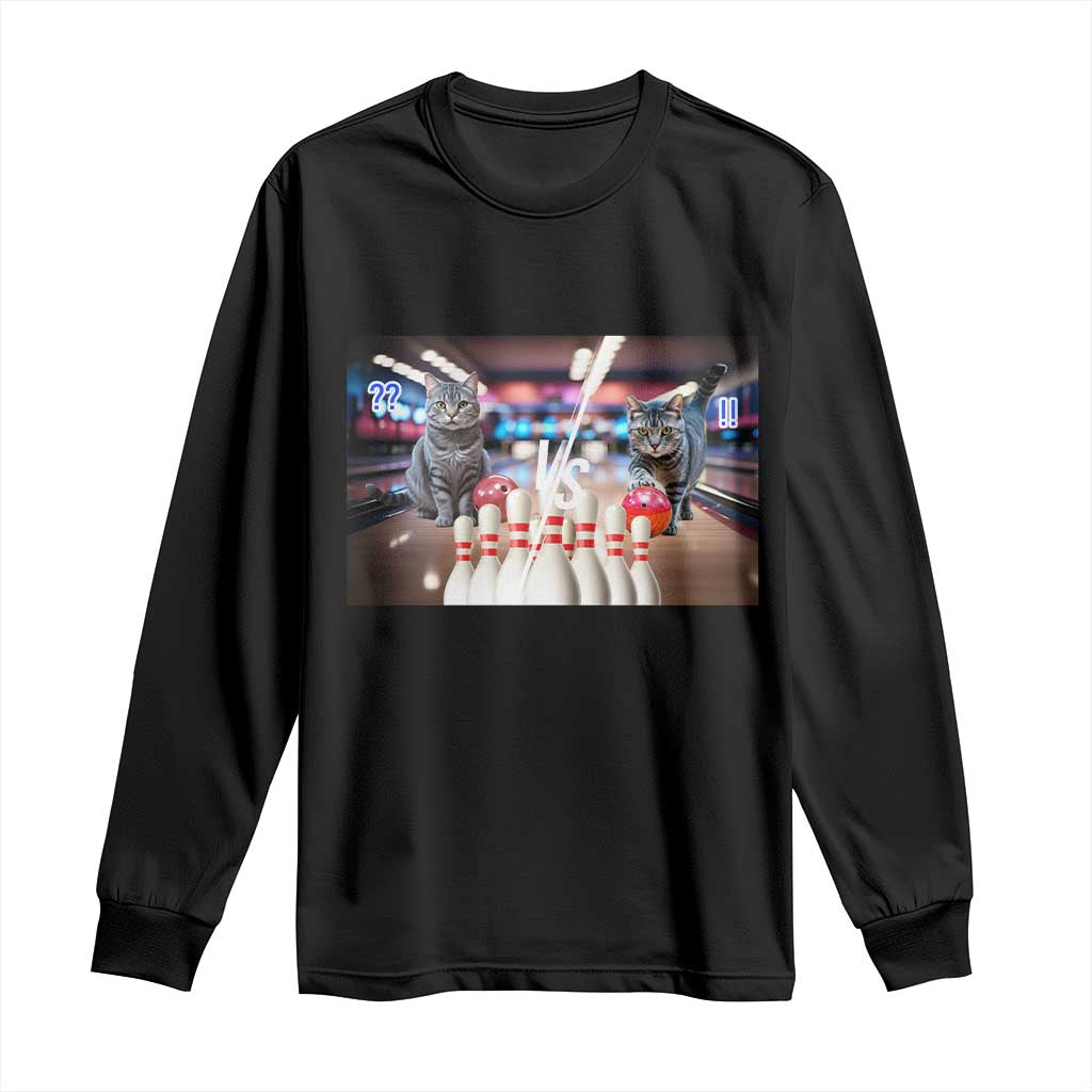 Funny Cats Bowling Battle Long Sleeve Shirt Gift For Cat Lovers TS12 Black Print Your Wear