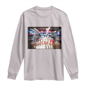 Funny Cats Bowling Battle Long Sleeve Shirt Gift For Cat Lovers TS12 Ice Gray Print Your Wear
