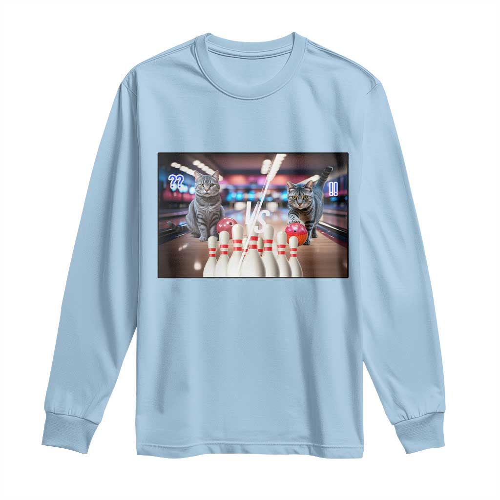 Funny Cats Bowling Battle Long Sleeve Shirt Gift For Cat Lovers TS12 Light Blue Print Your Wear