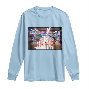 Funny Cats Bowling Battle Long Sleeve Shirt Gift For Cat Lovers TS12 Light Blue Print Your Wear