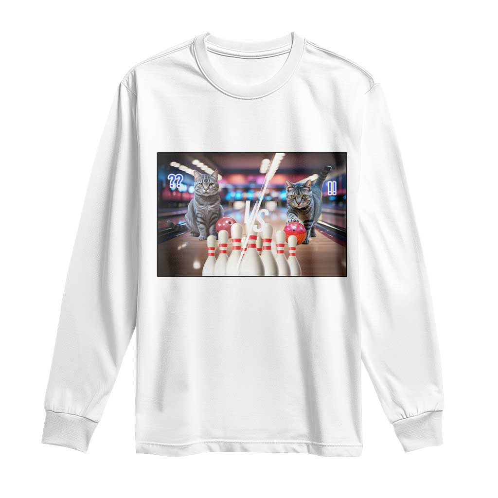 Funny Cats Bowling Battle Long Sleeve Shirt Gift For Cat Lovers TS12 White Print Your Wear