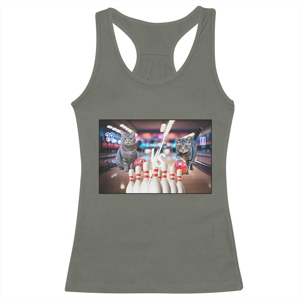 Funny Cats Bowling Battle Racerback Tank Top Gift For Cat Lovers TS12 Military Green Print Your Wear