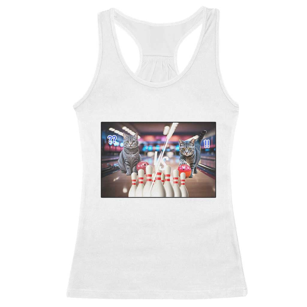 Funny Cats Bowling Battle Racerback Tank Top Gift For Cat Lovers TS12 White Print Your Wear