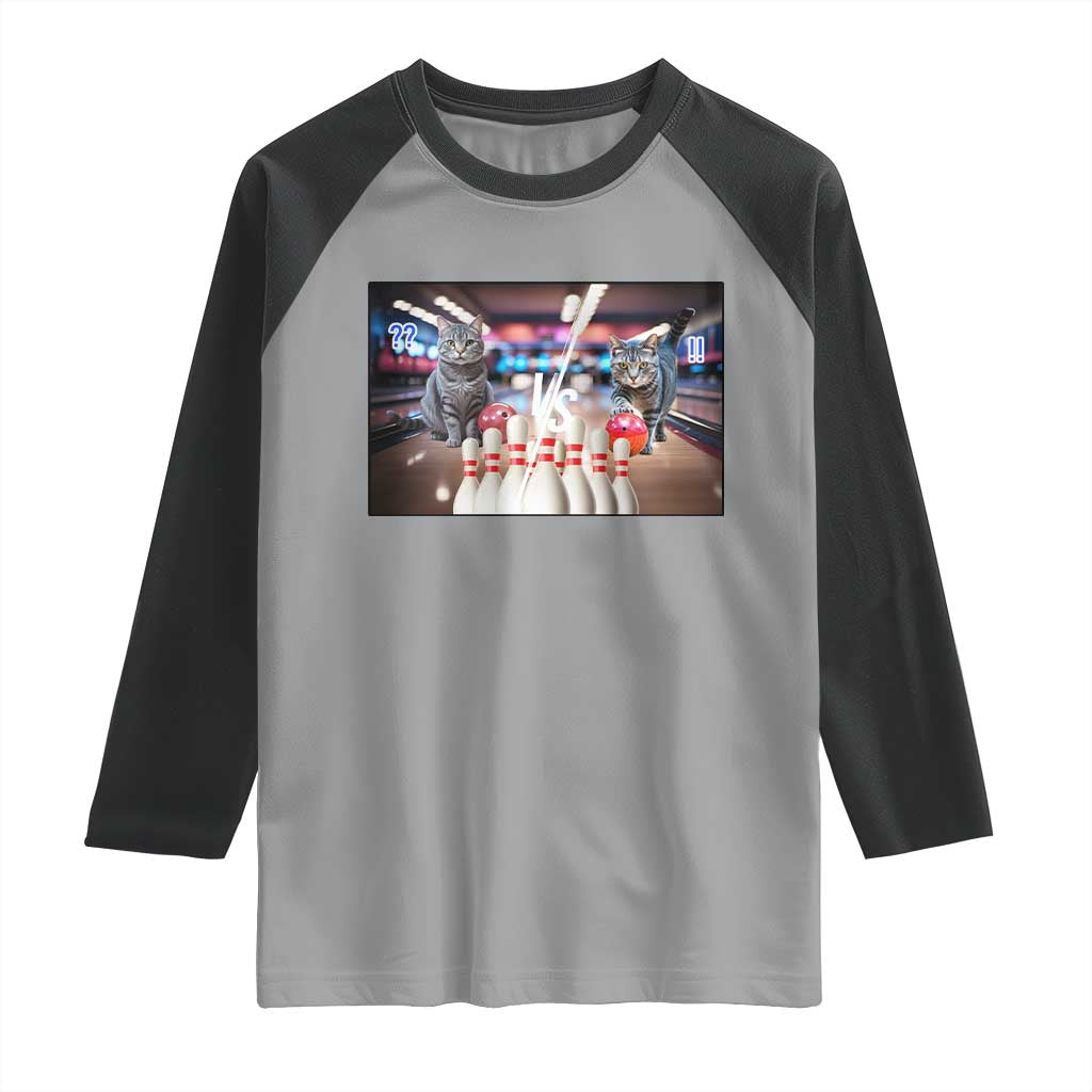 Funny Cats Bowling Battle Raglan Shirt Gift For Cat Lovers TS12 Sport Gray Black Print Your Wear