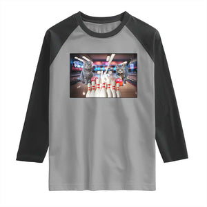 Funny Cats Bowling Battle Raglan Shirt Gift For Cat Lovers TS12 Sport Gray Black Print Your Wear
