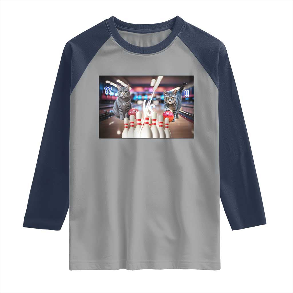 Funny Cats Bowling Battle Raglan Shirt Gift For Cat Lovers TS12 Sport Gray Navy Print Your Wear