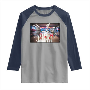 Funny Cats Bowling Battle Raglan Shirt Gift For Cat Lovers TS12 Sport Gray Navy Print Your Wear