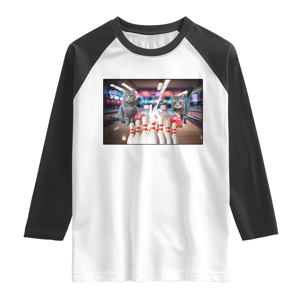 Funny Cats Bowling Battle Raglan Shirt Gift For Cat Lovers TS12 White Black Print Your Wear