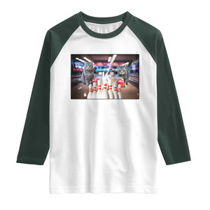 Funny Cats Bowling Battle Raglan Shirt Gift For Cat Lovers TS12 White Dark Forest Green Print Your Wear