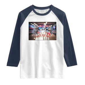 Funny Cats Bowling Battle Raglan Shirt Gift For Cat Lovers TS12 White Navy Print Your Wear