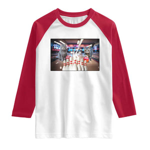 Funny Cats Bowling Battle Raglan Shirt Gift For Cat Lovers TS12 White Red Print Your Wear