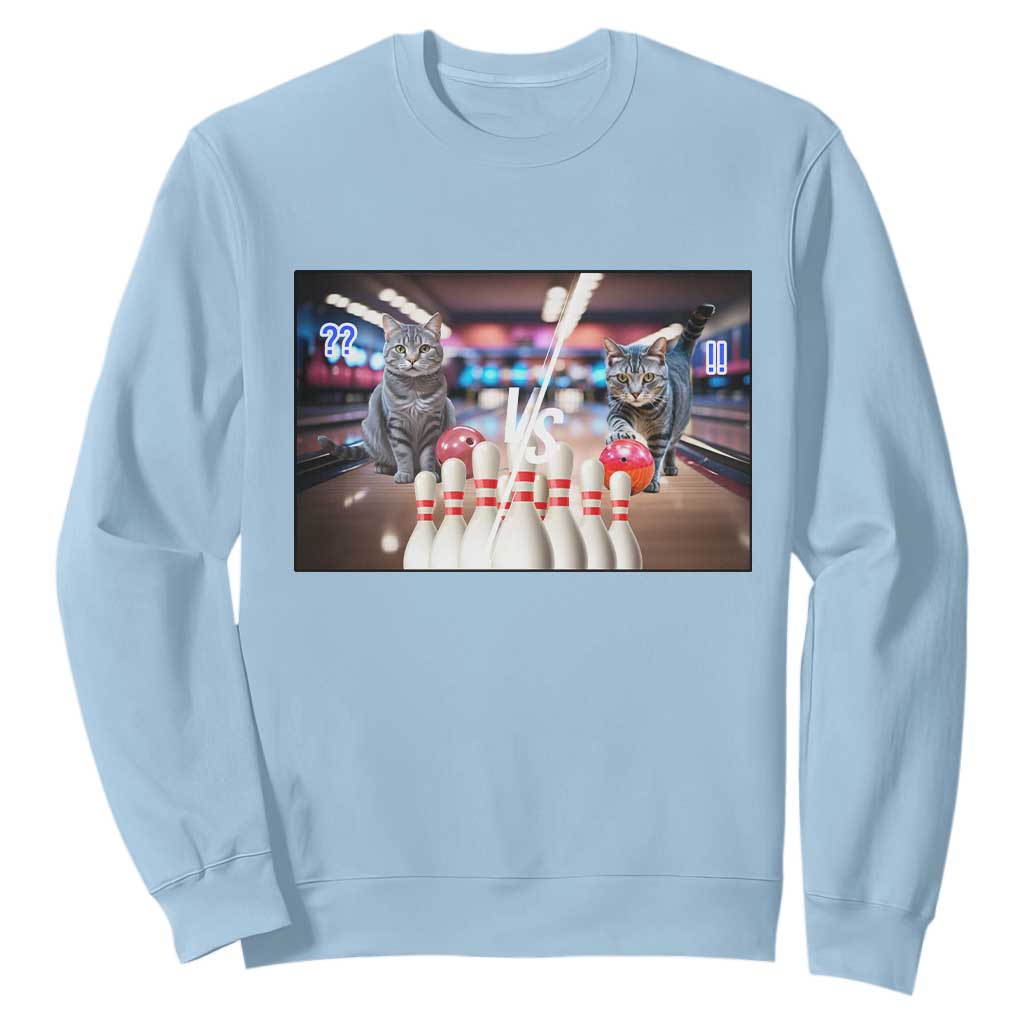 Funny Cats Bowling Battle Sweatshirt Gift For Cat Lovers TS12 Light Blue Print Your Wear