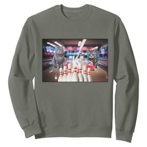 Funny Cats Bowling Battle Sweatshirt Gift For Cat Lovers TS12 Military Green Print Your Wear
