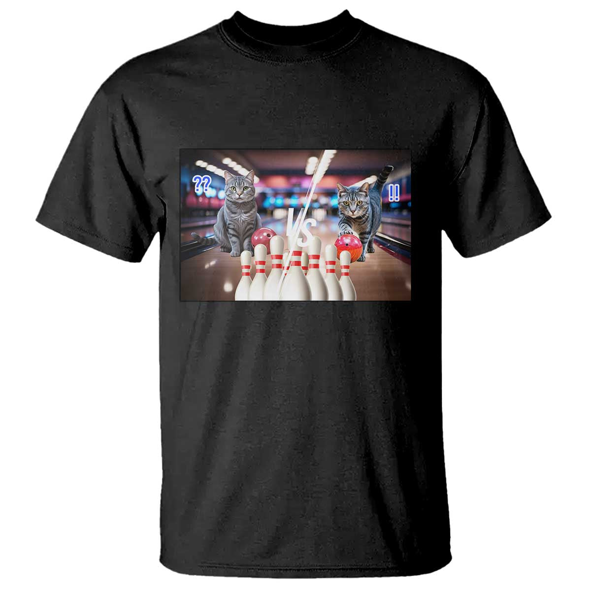Funny Cats Bowling Battle T Shirt Gift For Cat Lovers TS12 Black Print Your Wear