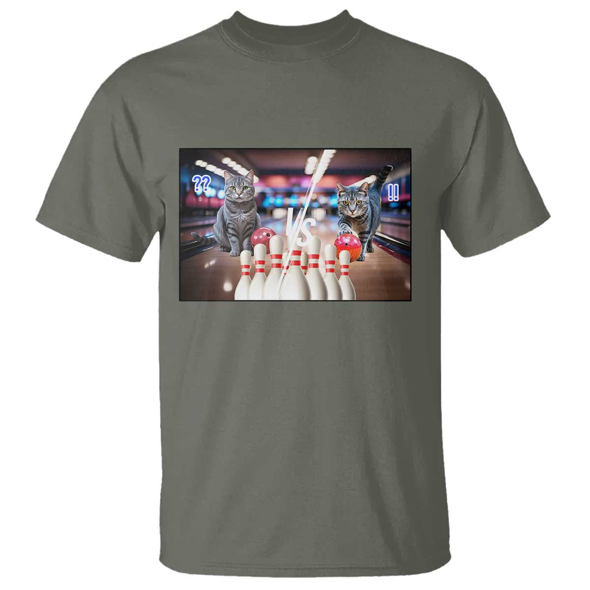 Funny Cats Bowling Battle T Shirt Gift For Cat Lovers TS12 Military Green Print Your Wear