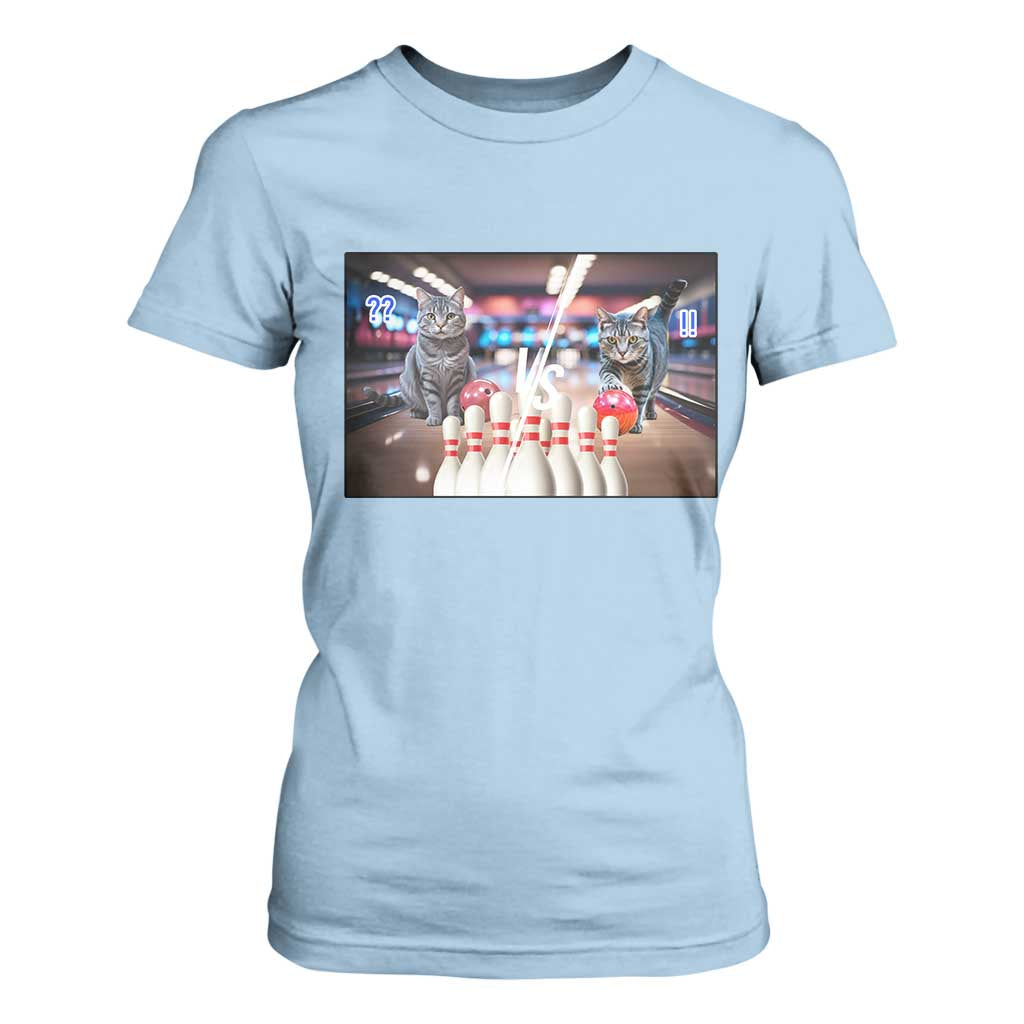 Funny Cats Bowling Battle T Shirt For Women Gift For Cat Lovers TS12 Light Blue Print Your Wear