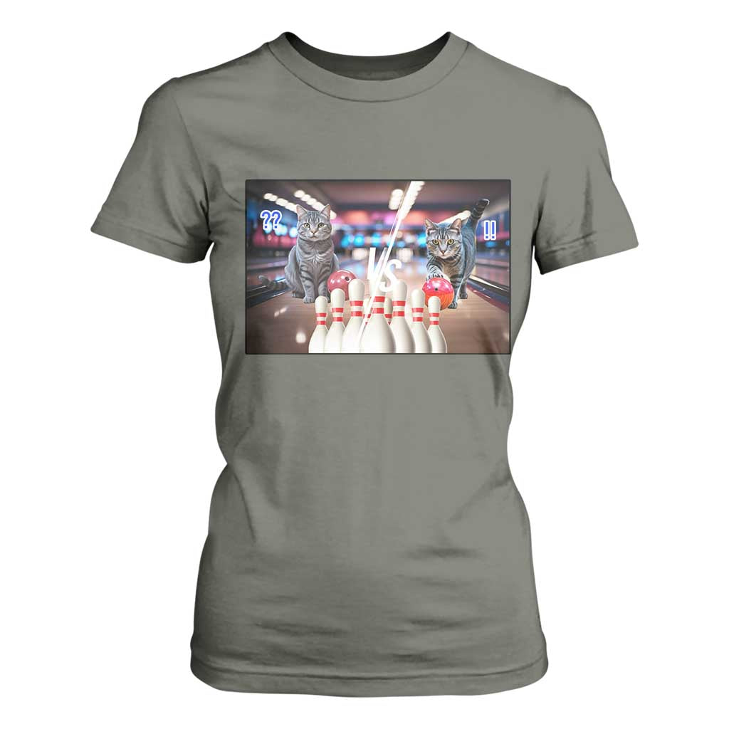 Funny Cats Bowling Battle T Shirt For Women Gift For Cat Lovers TS12 Military Green Print Your Wear