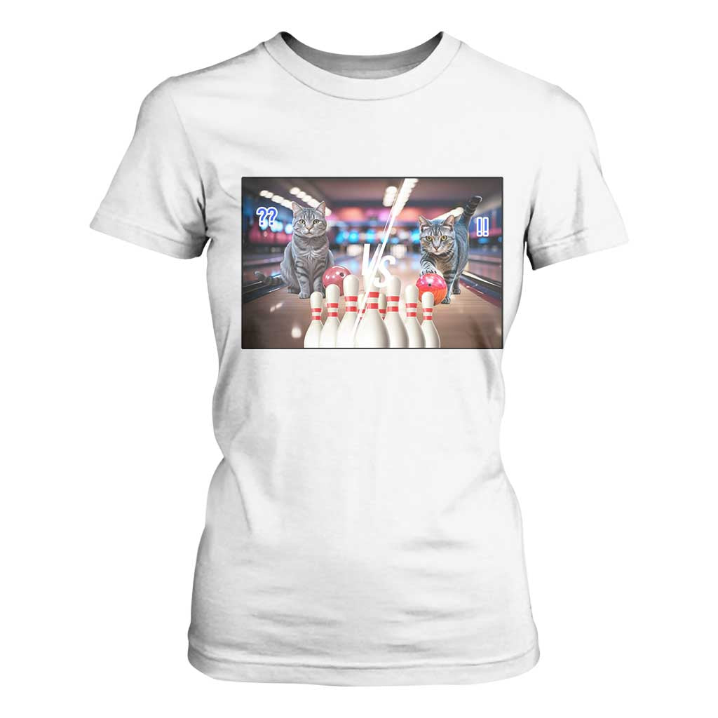 Funny Cats Bowling Battle T Shirt For Women Gift For Cat Lovers TS12 White Print Your Wear