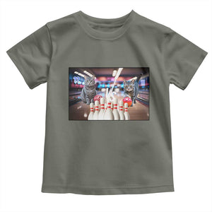 Funny Cats Bowling Battle Toddler T Shirt Gift For Cat Lovers TS12 Military Green Print Your Wear