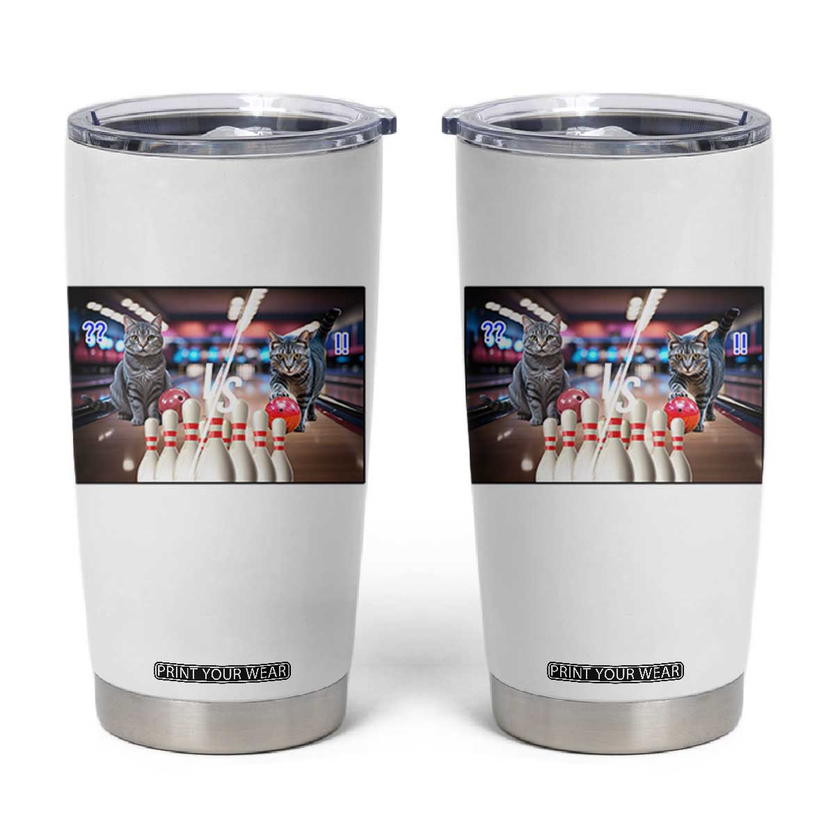 Funny Cats Bowling Battle Tumbler Cup Gift For Cat Lovers TS12 White Print Your Wear