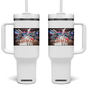 Funny Cats Bowling Battle Tumbler With Handle Gift For Cat Lovers TS12 One Size: 40 oz White Print Your Wear