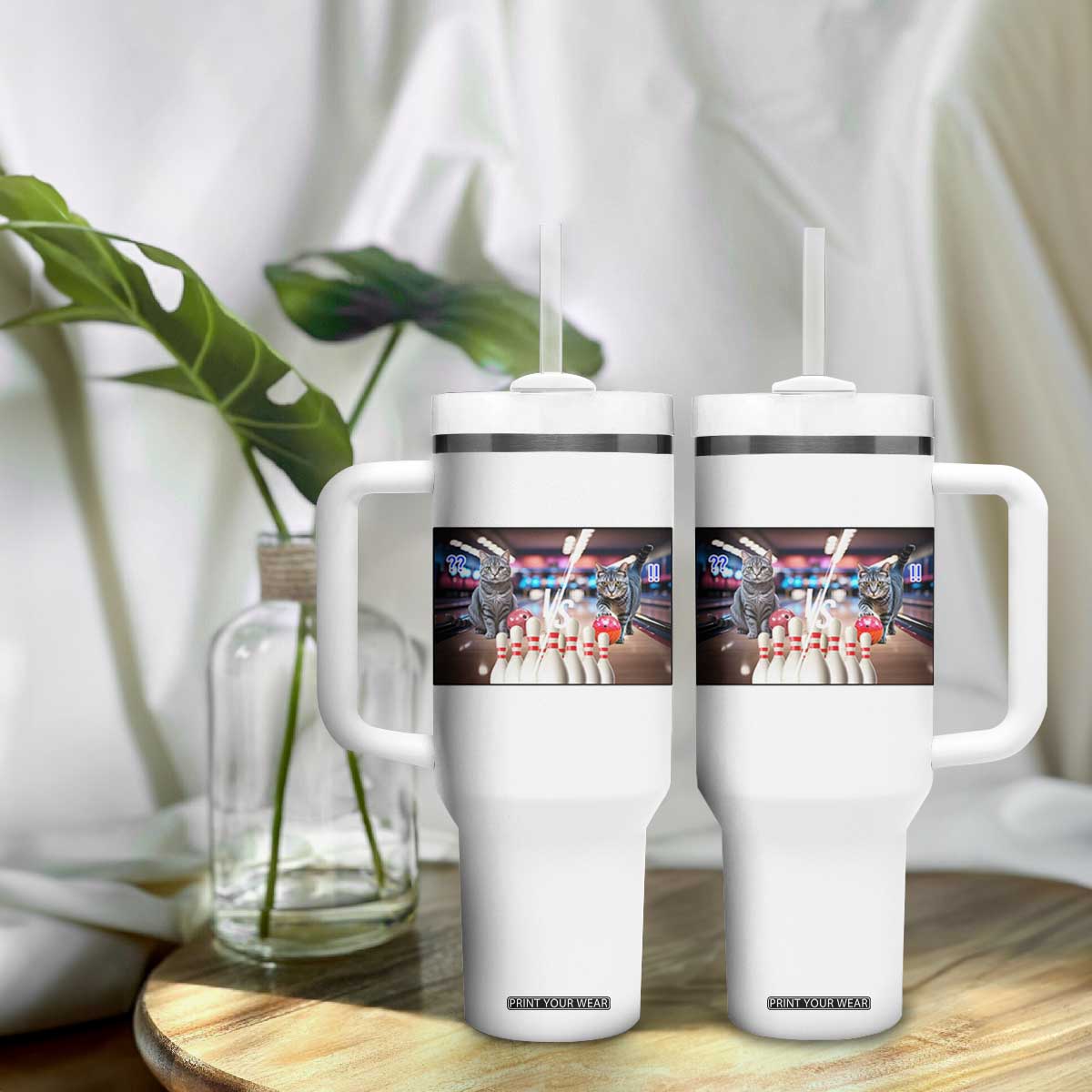 Funny Cats Bowling Battle Tumbler With Handle Gift For Cat Lovers TS12 Print Your Wear