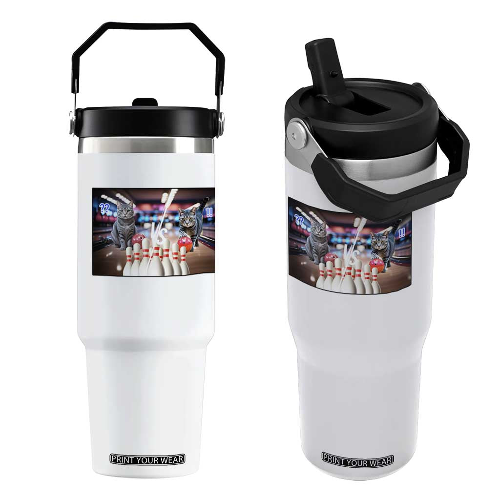 Funny Cats Bowling Battle Flip Straw Tumbler Gift For Cat Lovers TS12 One Size: 30 oz White Print Your Wear