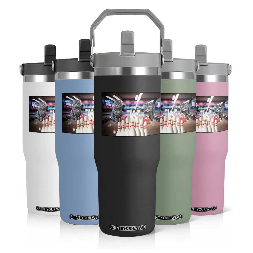 Funny Cats Bowling Battle Flip Straw Tumbler Gift For Cat Lovers TS12 Print Your Wear