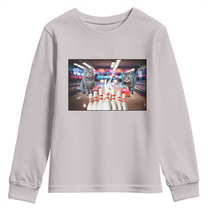 Funny Cats Bowling Battle Youth Sweatshirt Gift For Cat Lovers TS12 Ice Gray Print Your Wear