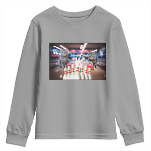 Funny Cats Bowling Battle Youth Sweatshirt Gift For Cat Lovers TS12 Sport Gray Print Your Wear