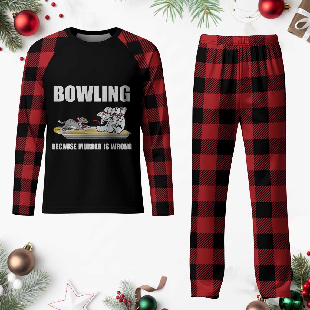 Funny Cat Plaid Pajama Set Bowling Because Murder Is Wrong Gift TS12 Buffalo Plaid Print Your Wear