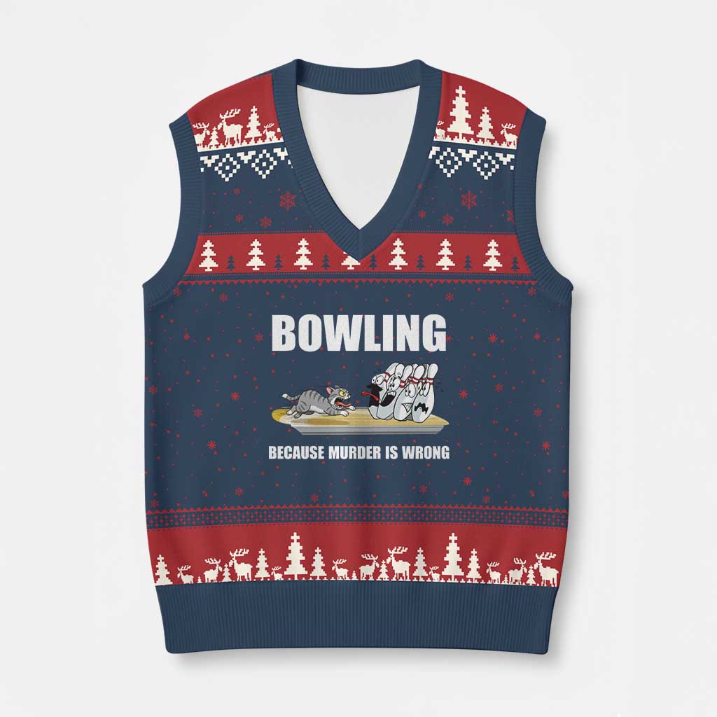 Funny Cat V-Neck Knit Sweater Vest Bowling Because Murder Is Wrong Gift TS12 Navy Red Print Your Wear