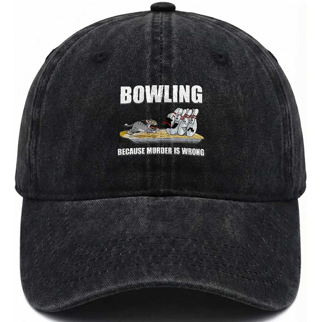 Funny Cat Washed Cotton Baseball Cap Bowling Because Murder Is Wrong Gift TS12 Print Your Wear