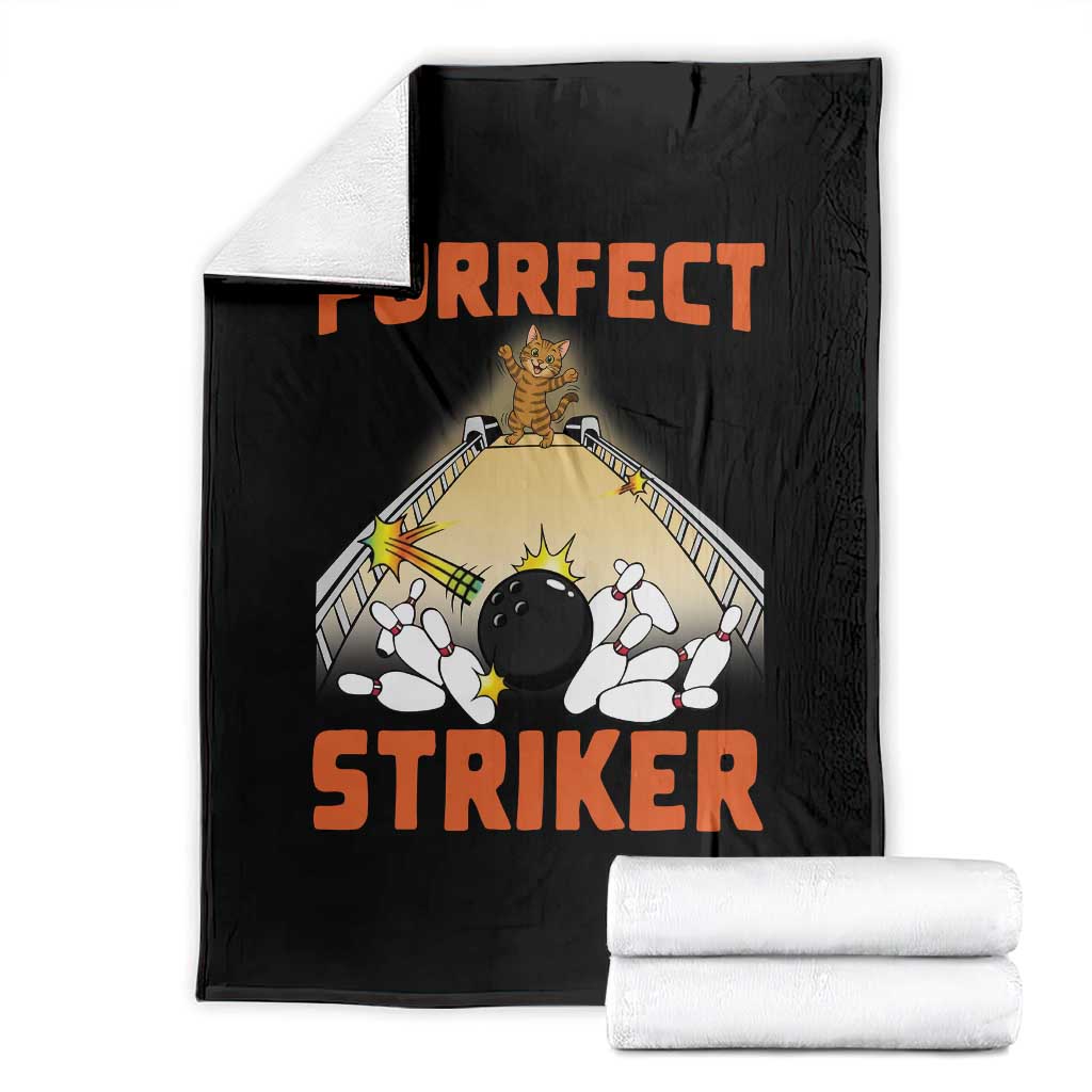 Funny Cat Bowling Gift Throw Blanket Purrfect Striker - Print Your Wear
