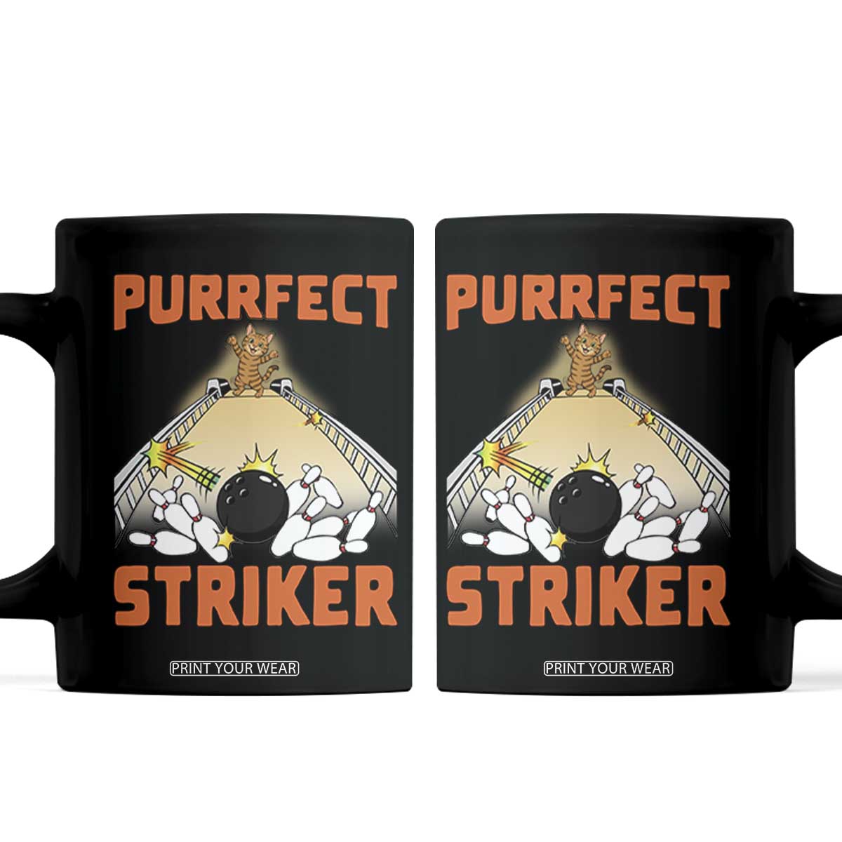 Funny Cat Bowling Gift Coffee Mug Purrfect Striker TS12 Black Print Your Wear