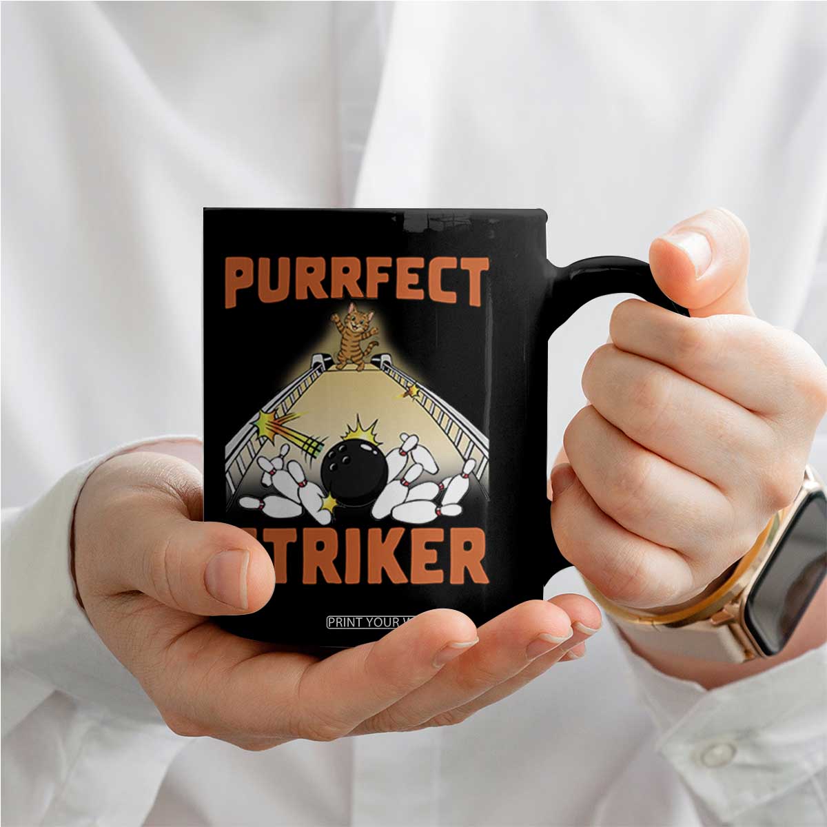 Funny Cat Bowling Gift Coffee Mug Purrfect Striker TS12 Print Your Wear