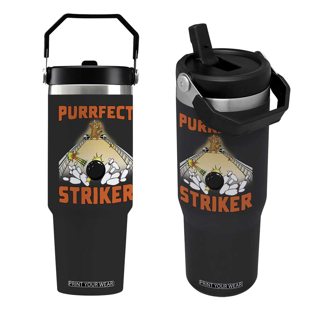 Funny Cat Bowling Gift Flip Straw Tumbler Purrfect Striker TS12 One Size: 30 oz Black Print Your Wear