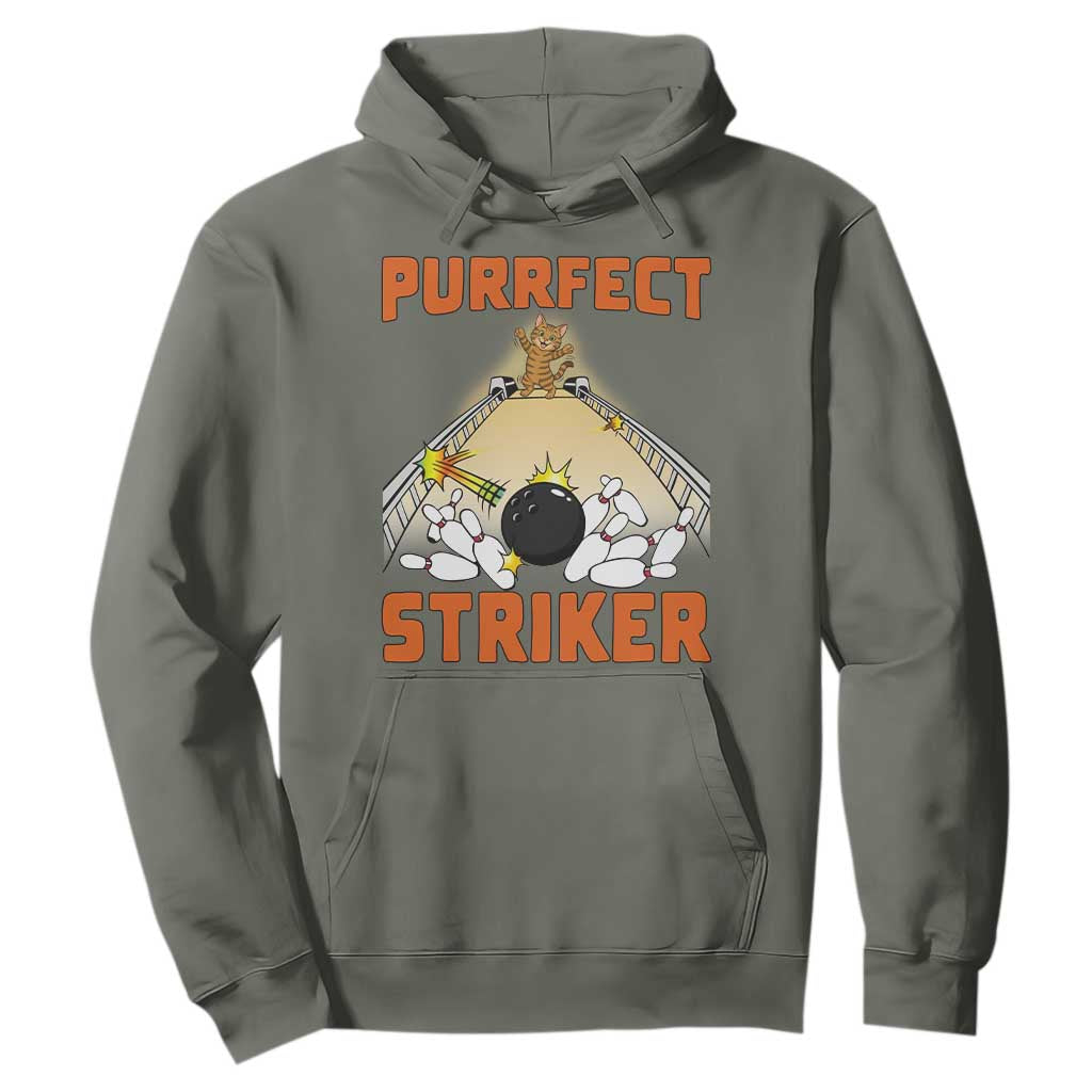 Funny Cat Bowling Gift Hoodie Purrfect Striker TS12 Military Green Print Your Wear